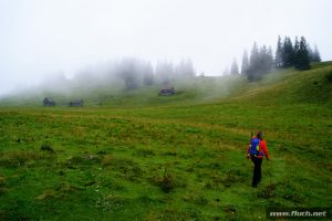 Sabine am Weg über den Almboden der Weißalm